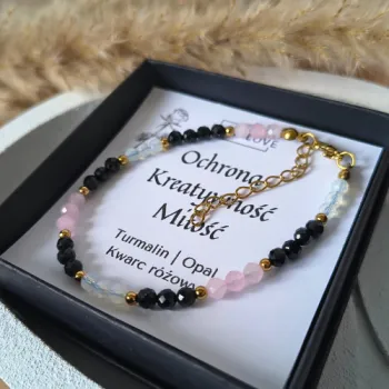 Bransoletka Turmalin Opal Kwarc Różowy talizman amulet ochrona kreatywność miłość